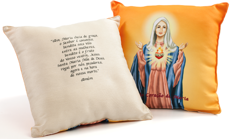 Sagrado Coração de Maria: Almofada decorativa quadrada, com oração no verso.