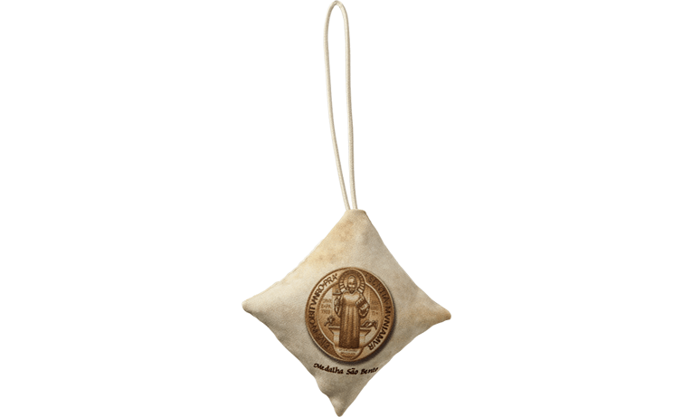 Medalha de São Bento: Enfeite para carro Losango Pequeno, com elástico, com as duas faces da medalha.